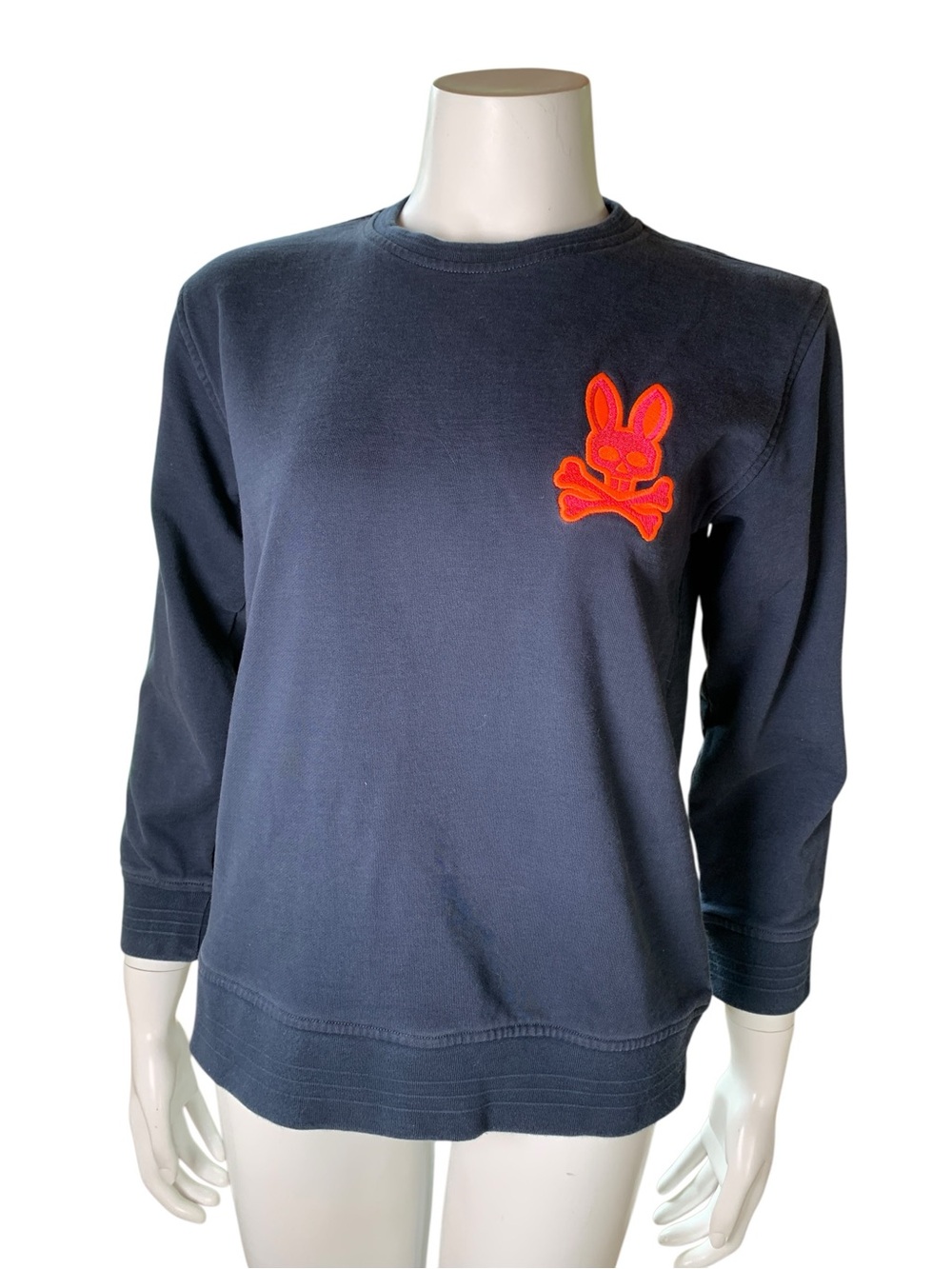 Psycho Bunny Youth Crewneck Sweatshirt Navy Blue Neon Orange Logo XL 18/20